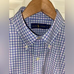Ralph Lauren Blue and Pink Checkered Button Down Shirt, Men’s Size L, Casual